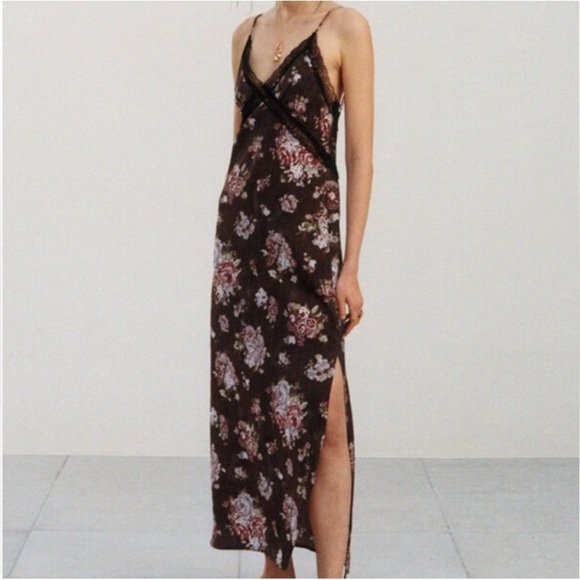 Brock Collection X H&M Brown Floral Lace Maxi Slip Dress - Picture 3 of 11